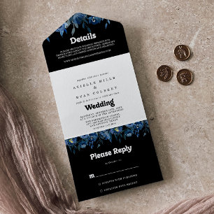 Invitation Tout En Un Mariage floral bleu de la Royal Navy