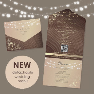 Invitation Tout En Un Mariage Floral Bois Rustique Or