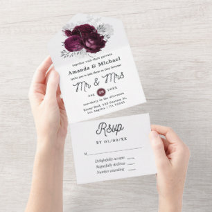 Invitation Tout En Un Mariage floral bourguignon et argenté