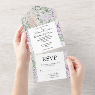Invitation Tout En Un Mariage floral Chic Peach Lavender
