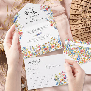 Invitation Tout En Un Mariage Floral Coloré Fleur des Champs à la Campag