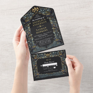 Invitation Tout En Un Mariage floral corbeau gothique enchanté