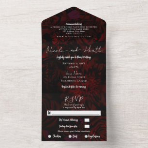 Invitation Tout En Un Mariage floral de Bourgogne rouge foncé Photo