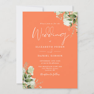 Invitation Tout en Un Mariage Floral de Corail et de Verdure