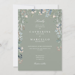 Invitation Tout en Un Mariage Floral de Fleurs Sauvages Vert