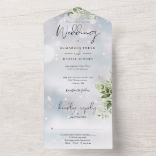 Invitation Tout En Un Mariage Floral Élégant de Verdure d'Hiver