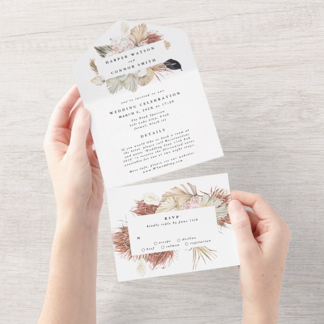 Invitation Tout En Un Mariage floral en laiton moderne Premium Wreath (Déchirure)