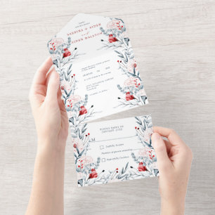 Invitation Tout En Un Mariage Floral Fleur Rouge Et Bleu