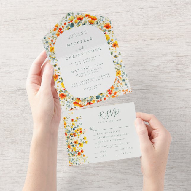 Invitation Tout En Un Mariage floral gras (Déchirure)