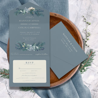 Invitation Tout En Un Mariage floral gris bleu foncé hiver