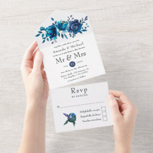 Invitation Tout En Un Mariage floral marine et blanc