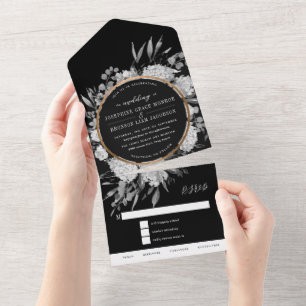 Invitation Tout En Un Mariage floral noir et blanc