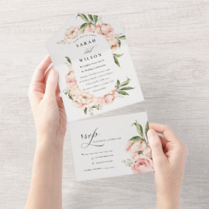 Invitation Tout En Un Mariage floral Pastel Soft Blush Peach Peony