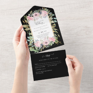 Invitation Tout En Un MARIAGE floral rose pâle