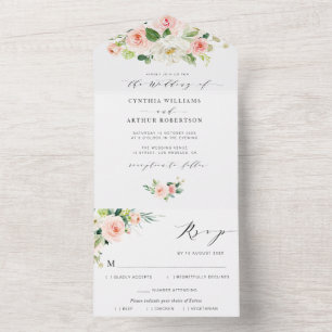 Invitation Tout En Un mariage floral rose pâle et blanc