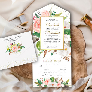 Invitation Tout En Un Mariage floral rose rose rustique