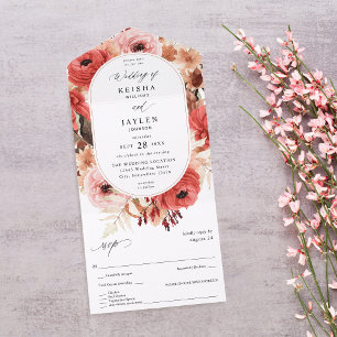 Invitation Tout En Un Mariage Floral Rose & Rouge