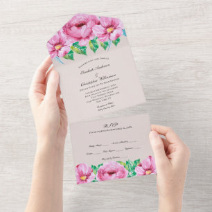 Invitation Tout En Un Mariage Floral rose Tout en un