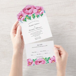 Invitation Tout En Un Mariage Floral rose Tout en un