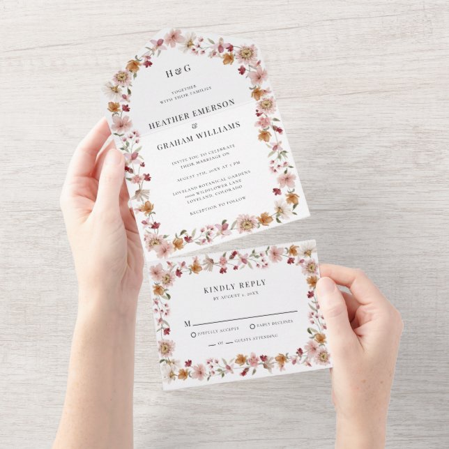 Invitation Tout En Un Mariage floral rustique (Déchirure)