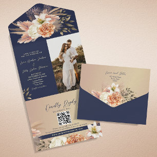 Invitation Tout En Un Mariage Floral Rustique Bleu Marine