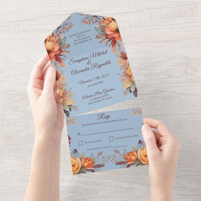 Invitation Tout En Un Mariage floral rustique de l'automne (Déchirure)