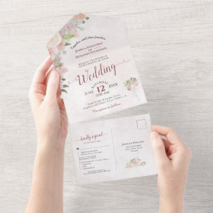 Invitation Tout En Un Mariage floral Rustique Dusty Rose