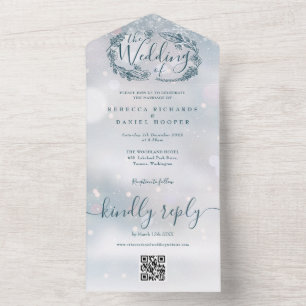 Invitation Tout En Un Mariage Floral Rustique Flocon de Neige Code QR