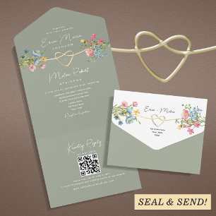 Invitation Tout En Un Mariage floral rustique Sage Green