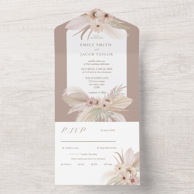 Invitation Tout En Un Mariage floral tropical bohémien (À l'intérieur)