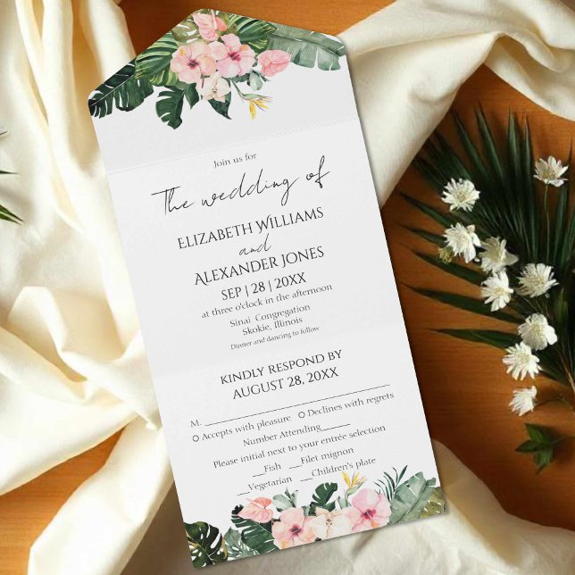 Invitation Tout En Un Mariage Floral Tropical Tout en un (Créateur téléchargé)