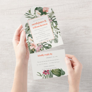 Invitation Tout En Un Mariage floral tropical vibrant Peach Blush Boho