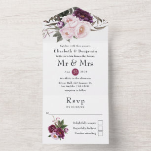 Invitation Tout En Un Mariage Floral Velvet profond tout en une seule in