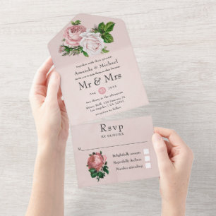 Invitation Tout En Un Mariage Floral Vintage Rose et Blanc