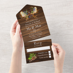 Invitation Tout En Un Mariage forestier rustique à l'aquarelle