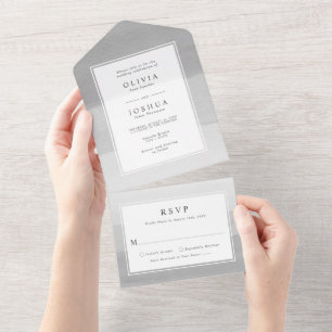 Invitation Tout En Un Mariage frontalier moderne Aquarelle Gris Ombre