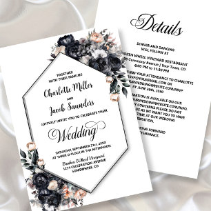 Invitation Tout en un Mariage Fumé Noir Géométrique