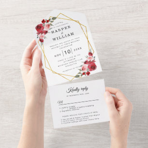 Invitation Tout En Un Mariage géométrique des fleurs d'aquarelle