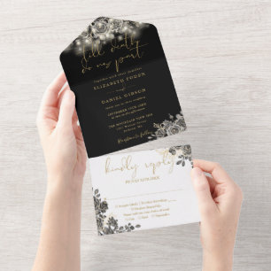 Invitation Tout En Un Mariage Gothique Or Et Noir Floral