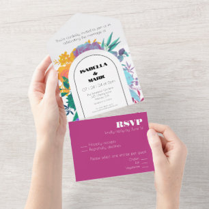 Invitation Tout En Un Mariage gras et brillant arc-en-ciel Floral Budget