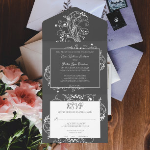 Invitation Tout En Un Mariage Gray Flourdissant tout en un
