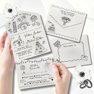 Invitation Tout En Un Mariage gribouillé funky dessiné à la main en Ital