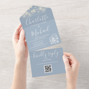 Invitation Tout En Un Mariage Guirlande de Ficelle Jars de Maçon Code QR