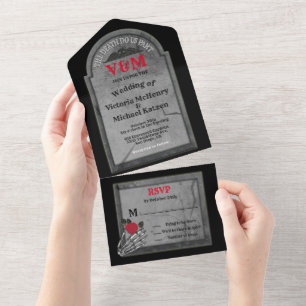 Invitation Tout En Un Mariage Halloween gothique de pierre tombale