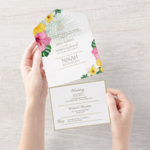Invitation Tout En Un Mariage islamique NIKAH WALLIMAH Feuilles tropicau