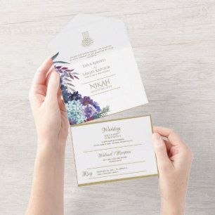 Invitation Tout En Un Mariage islamique NIKAH WALLIMAH Gold Floral tout