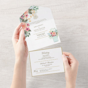 Invitation Tout En Un Mariage islamique NIKAH WALLIMAH Gold Floral tout