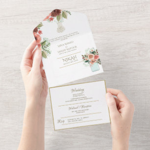 Invitation Tout En Un Mariage islamique NIKAH WALLIMAH Gold Floral tout