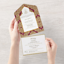 Mariage islamique NIKAH WALLIMAH Gold Red Ornate T