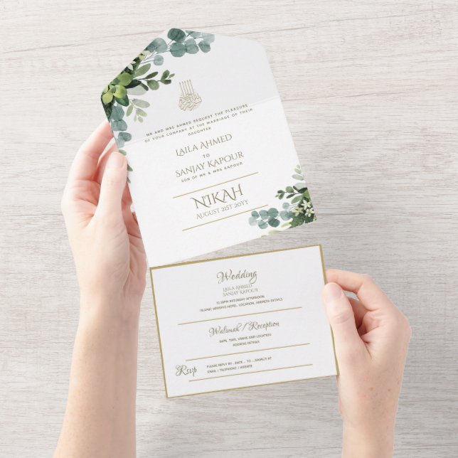 Invitation Tout En Un Mariage islamique NIKAH WALLIMAH Verdure (Déchirure)